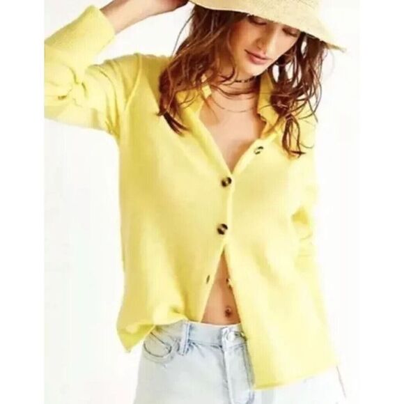 Free People OB1409802 Women's Sz XS Yellow Paloma Cashmere Cardigan Sweater - Picture 6 of 6